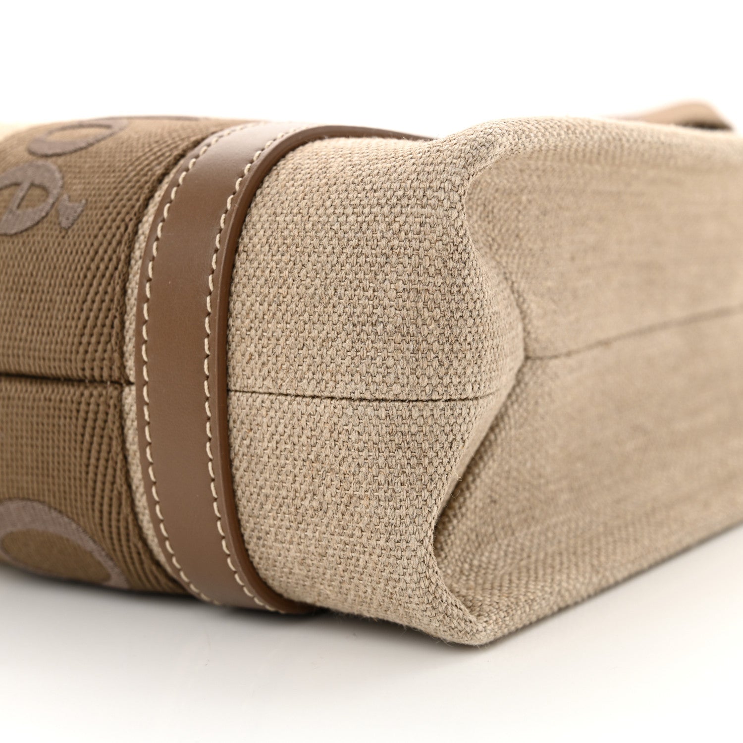 Chloe Linen Calfskin Small Woody Ribbon Tote With Strap Dark Nut 10 of 10