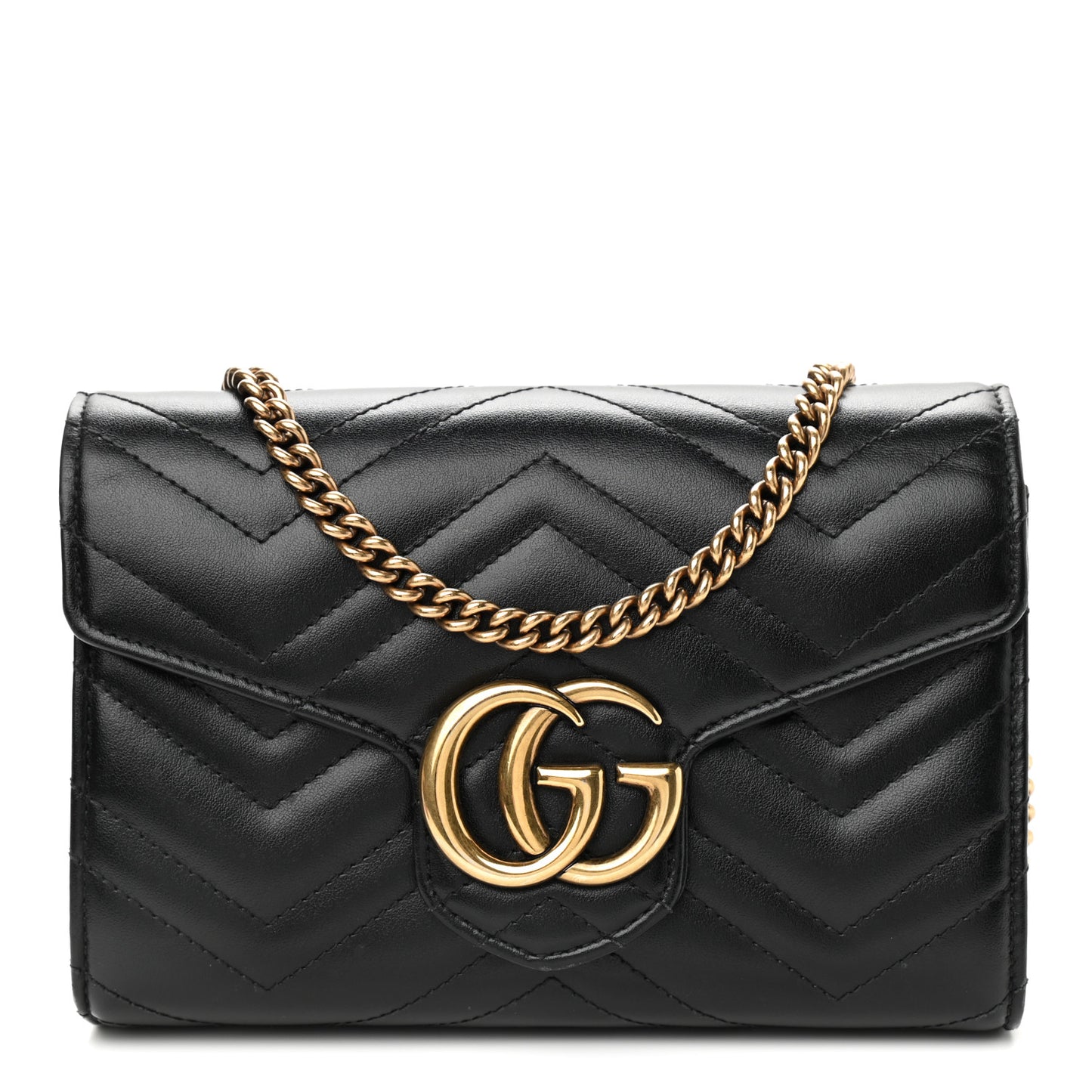 Calfskin Matelasse GG Marmont Chain Wallet Black