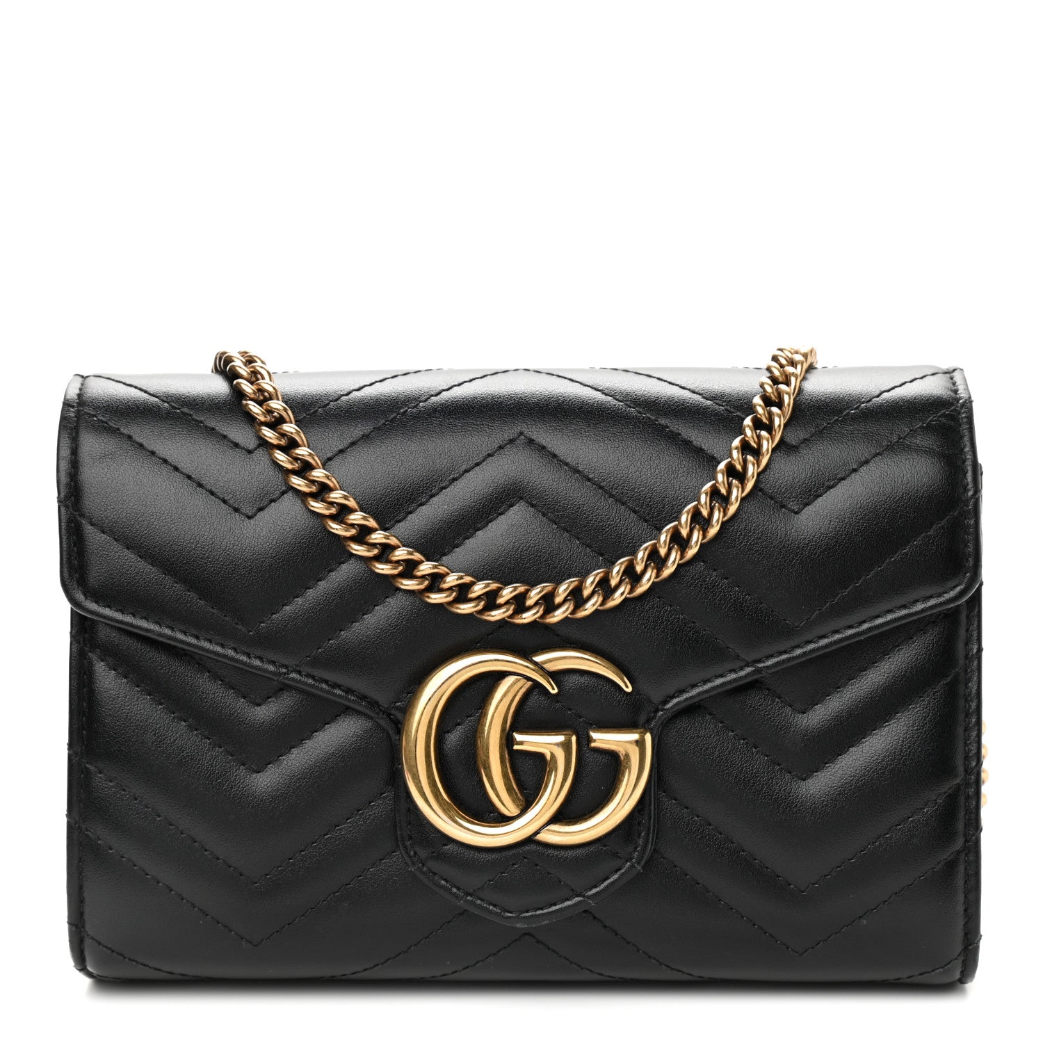 Gucci Calfskin Matelasse GG Marmont Chain Wallet Black 1 of 10