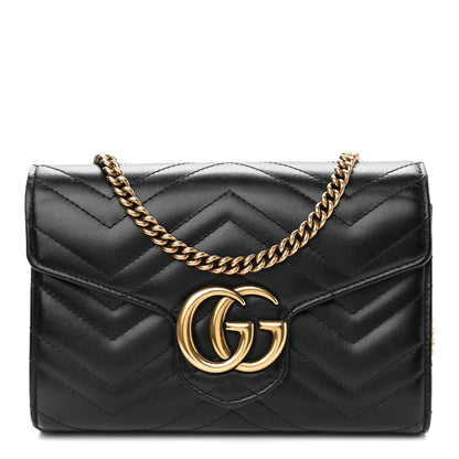 Gucci Calfskin Matelasse GG Marmont Chain Wallet Black 1 of 10
