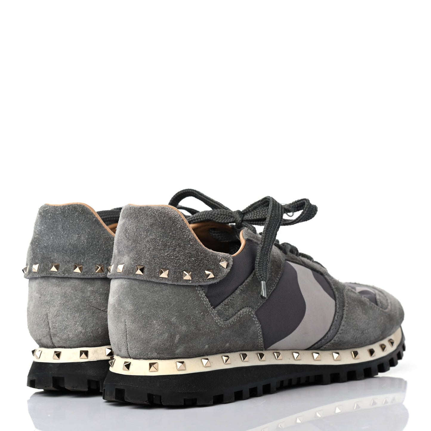 Suede Nylon Camouflage Womens Soul Rockstud Sneakers 38.5 Grey