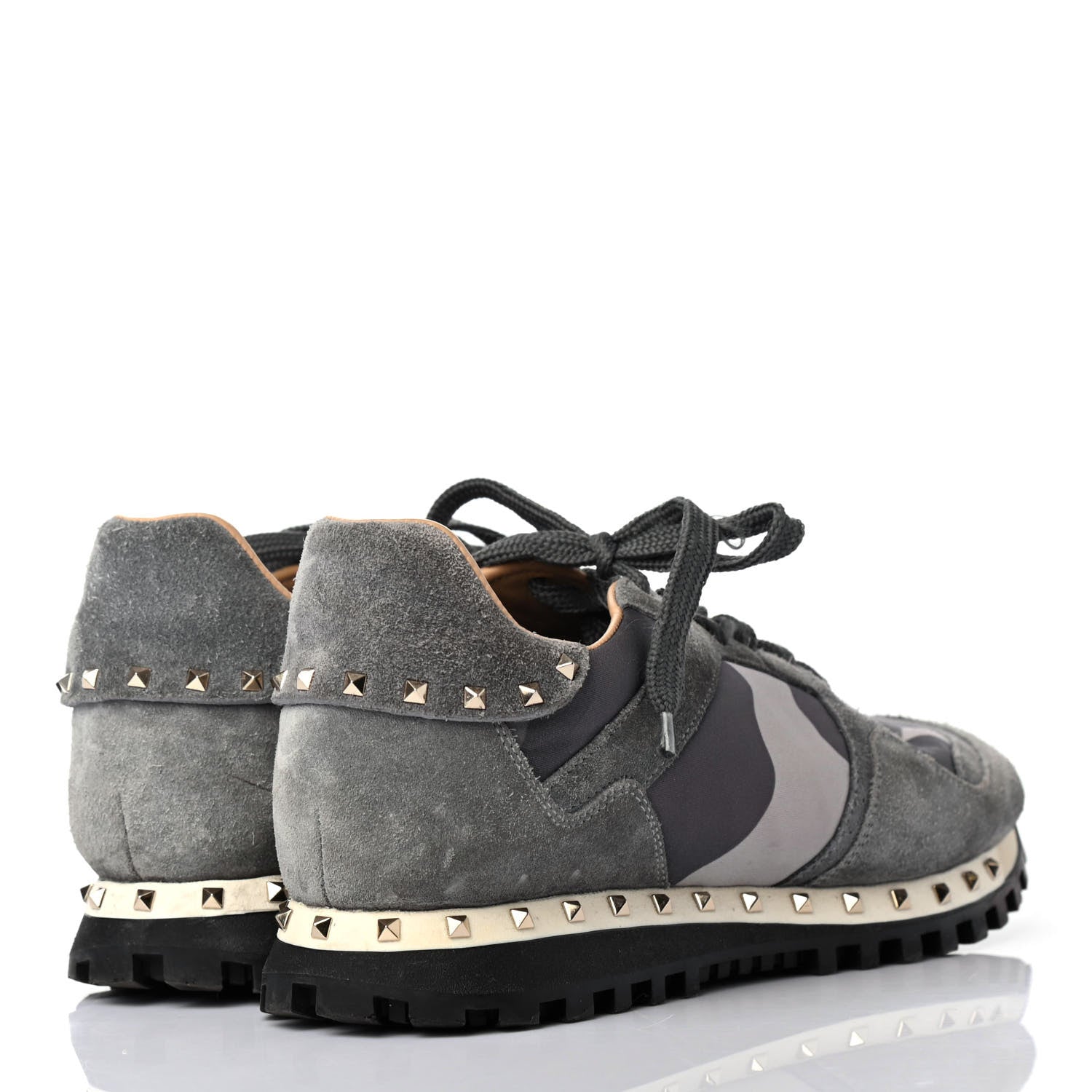 Valentino Garavani Suede Nylon Camouflage Womens Soul Rockstud Sneakers 38.5 Grey 3 of 4