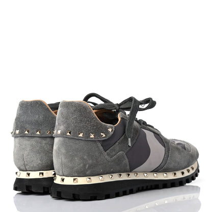 Valentino Garavani Suede Nylon Camouflage Womens Soul Rockstud Sneakers 38.5 Grey 3 of 4