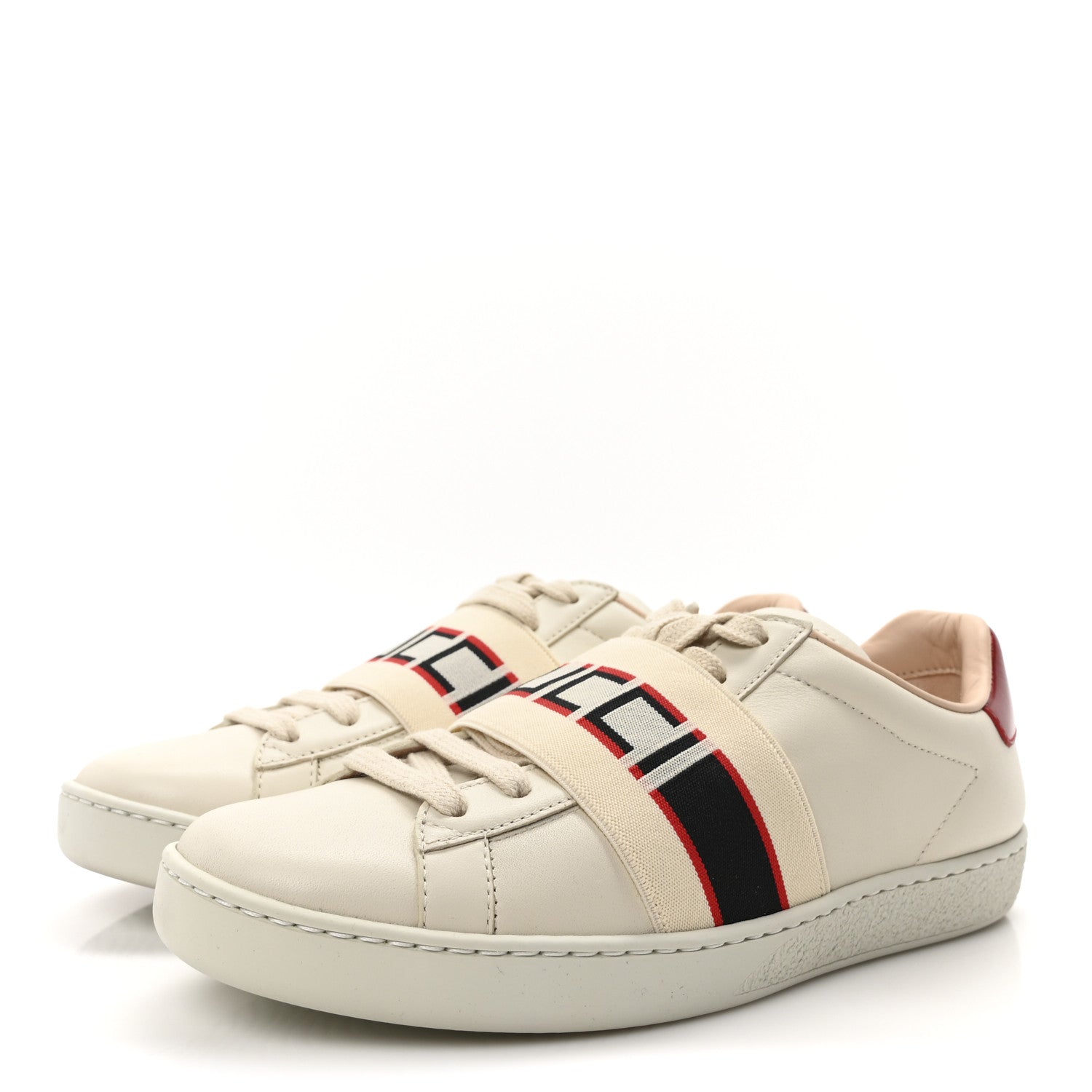 Gucci Calfskin Stripe Womens New Ace Sneakers 35 New Mystic White Ecru Red Flame 4 of 9