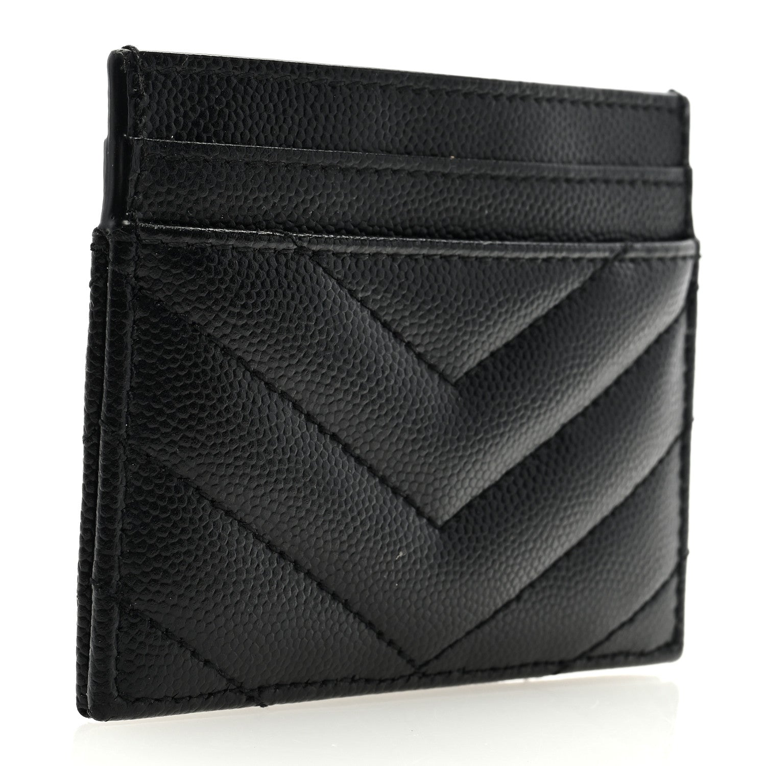 Saint Laurent Grain De Poudre Matelasse Chevron Monogram Credit Card Case Black 3 of 6