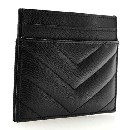 Saint Laurent Grain De Poudre Matelasse Chevron Monogram Credit Card Case Black 3 of 6