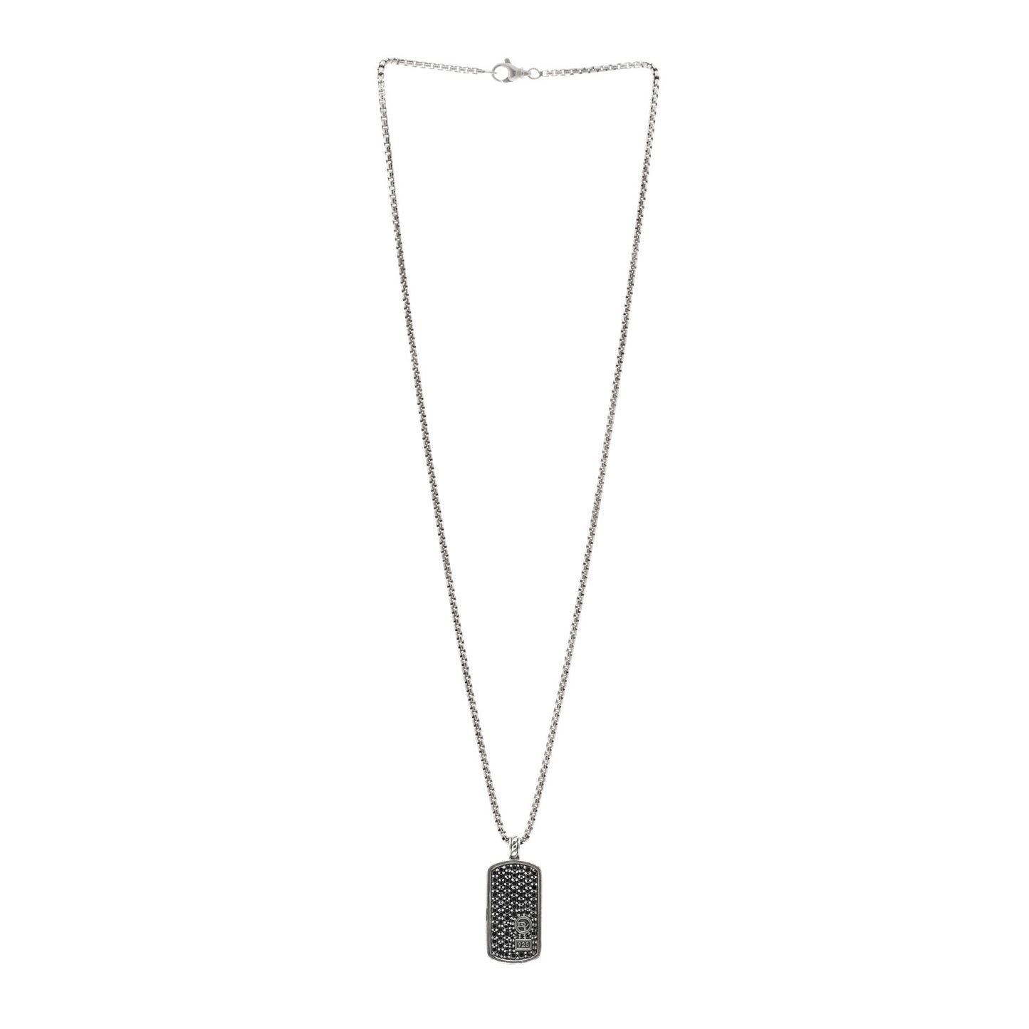 Sterling Silver Black Diamond Large Dog Tag Pendant Necklace