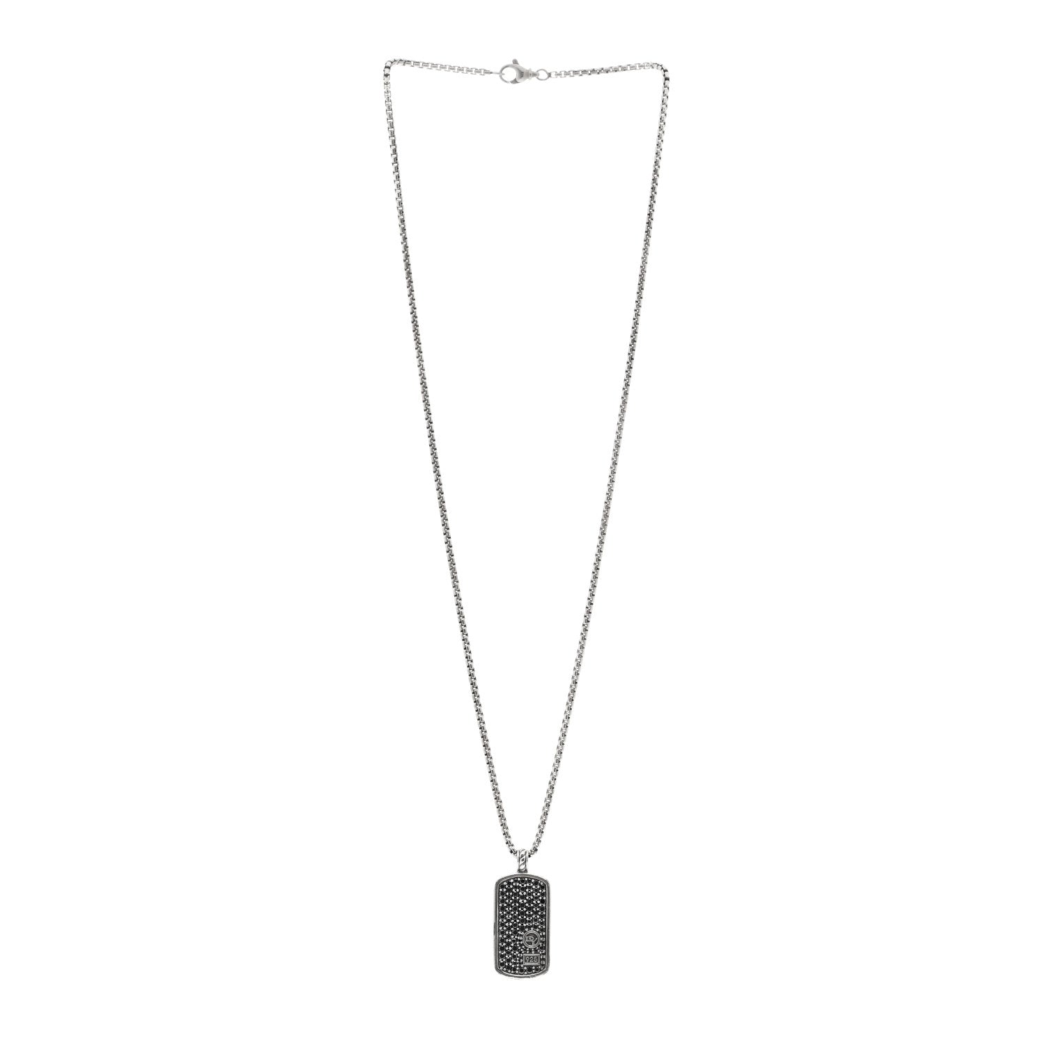 David Yurman Sterling Silver Black Diamond Large Dog Tag Pendant Necklace 3 of 5