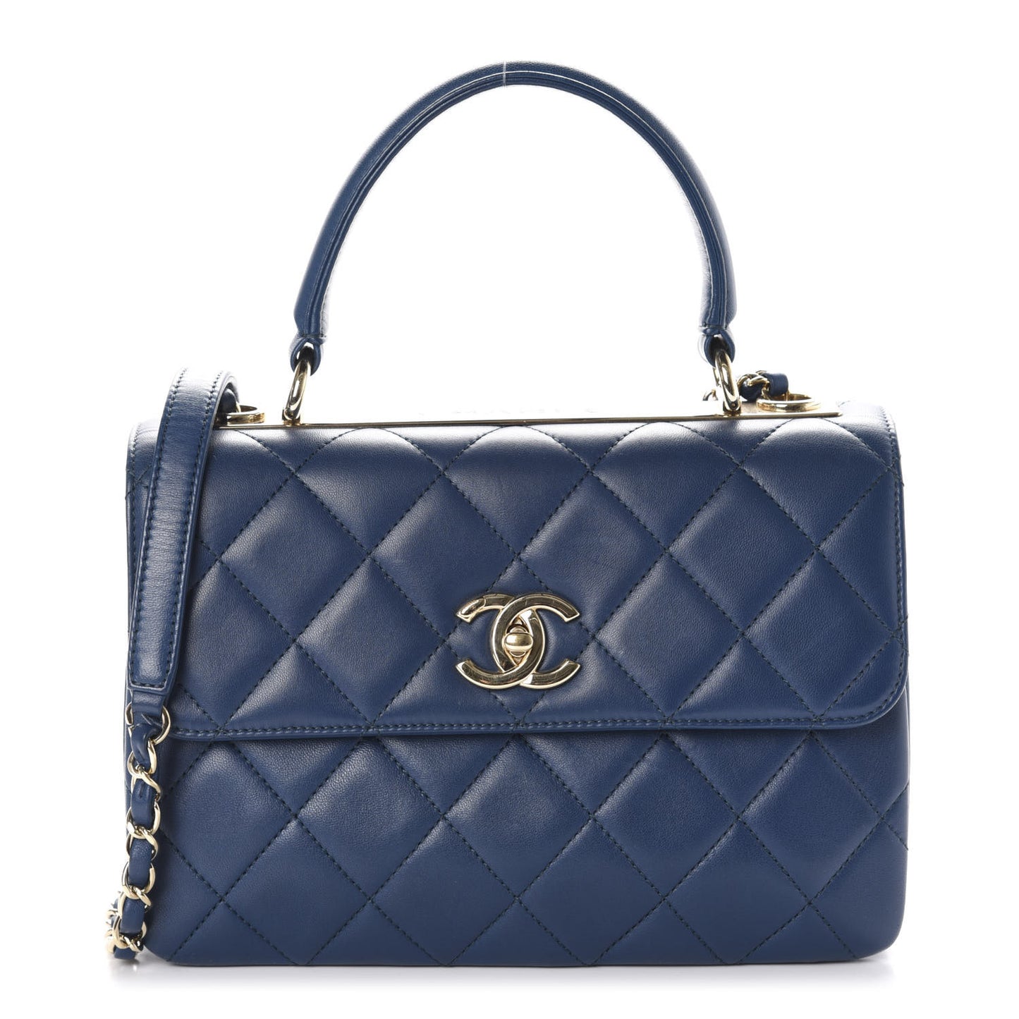 Lambskin Quilted Small Trendy CC Flap Dual Handle Bag Blue