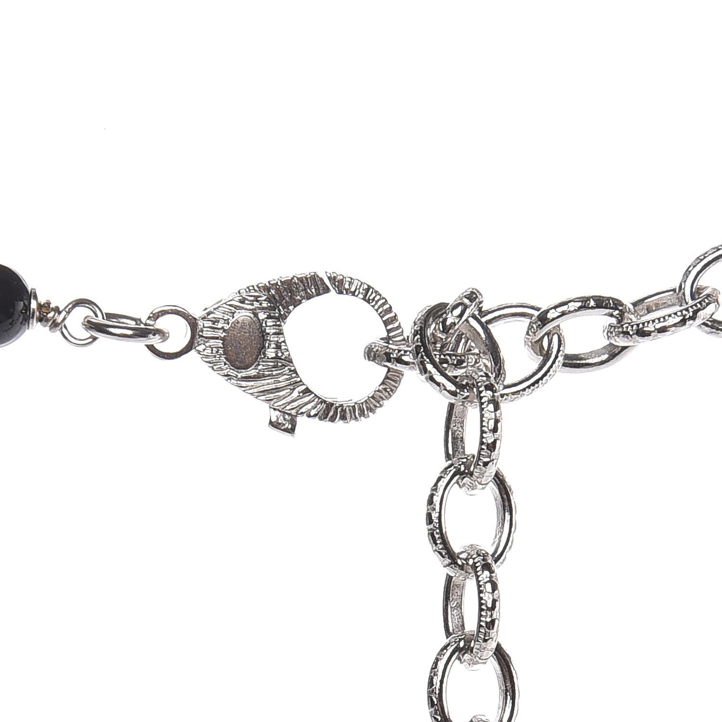 Pearl Crystal Bead CC Long Necklace Black Silver