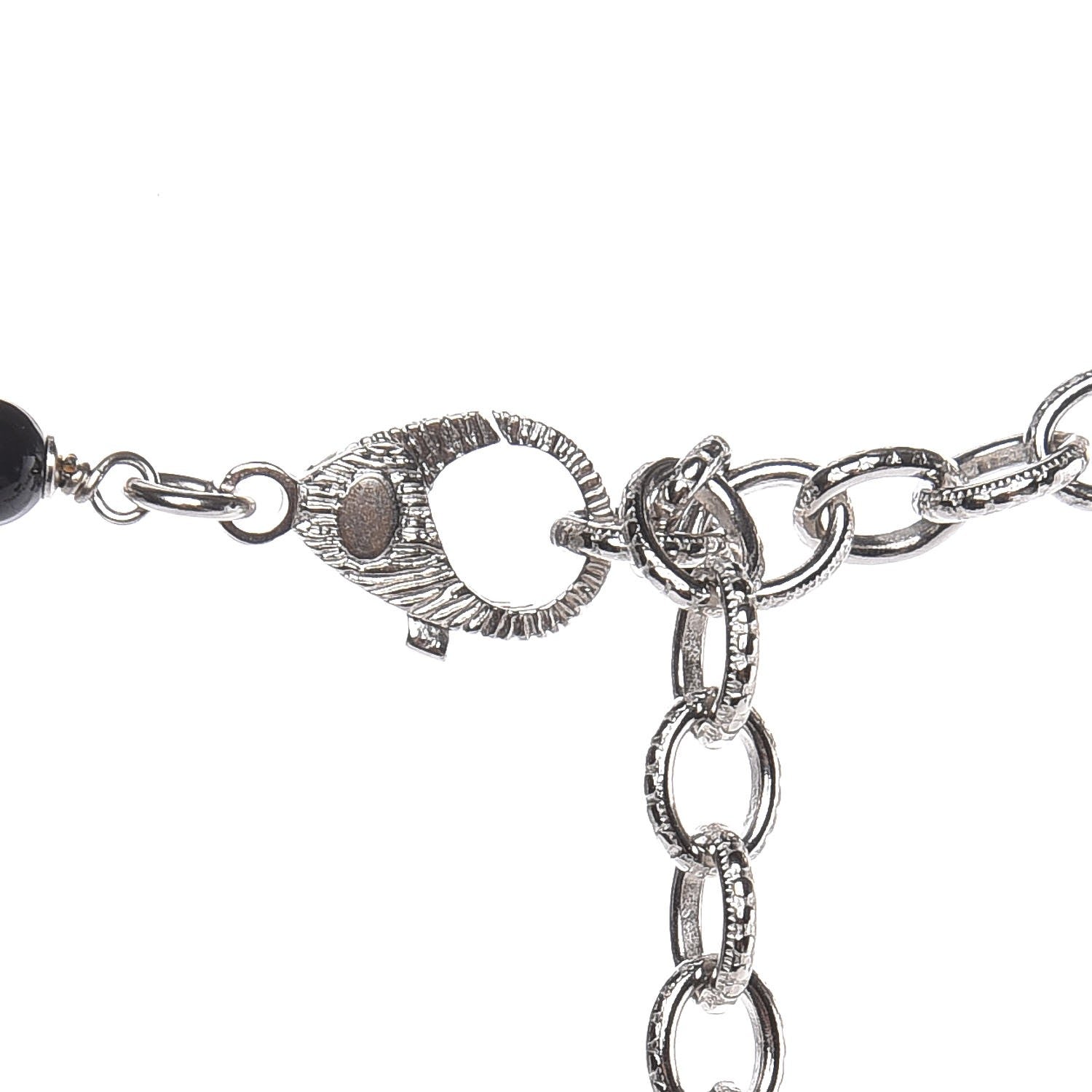 Chanel Pearl Crystal Bead CC Long Necklace Black Silver 4 of 6