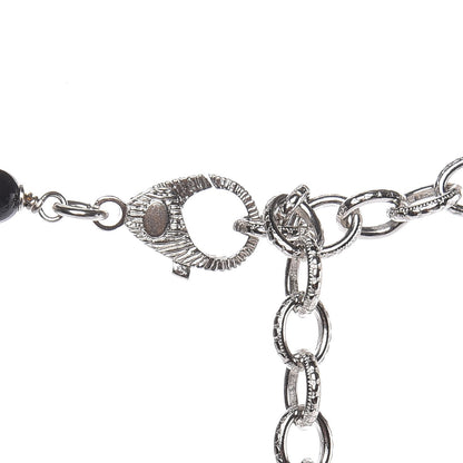 Chanel Pearl Crystal Bead CC Long Necklace Black Silver 4 of 6