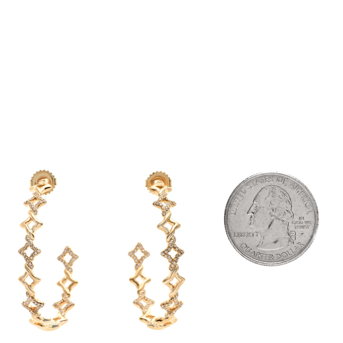 18K Yellow Gold Diamond Large Venetian Quatrefoil Hoop Earrings