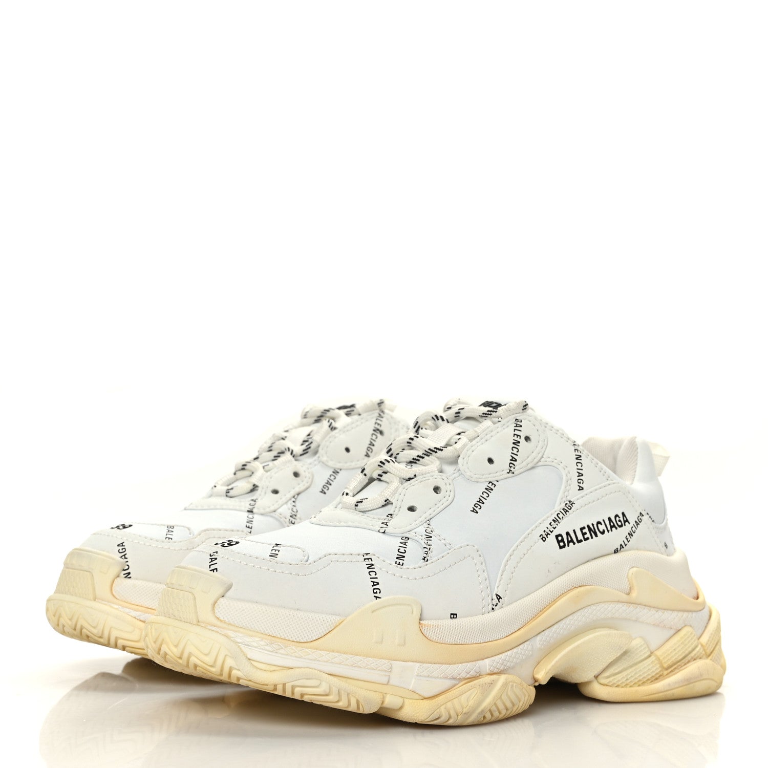 Balenciaga Technical Fabric Allover Logo Womens Triple S Sneakers 39 White Black 3 of 8