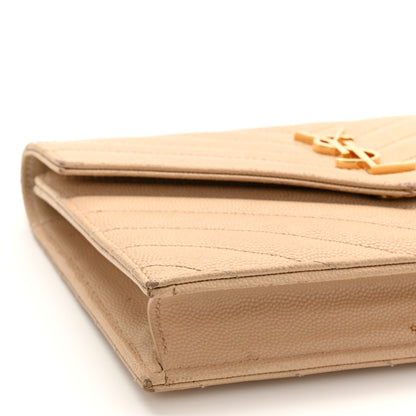 Saint Laurent Grain De Poudre Matelasse Chevron Monogram Envelope Chain Wallet Nude Powder 9 of 15