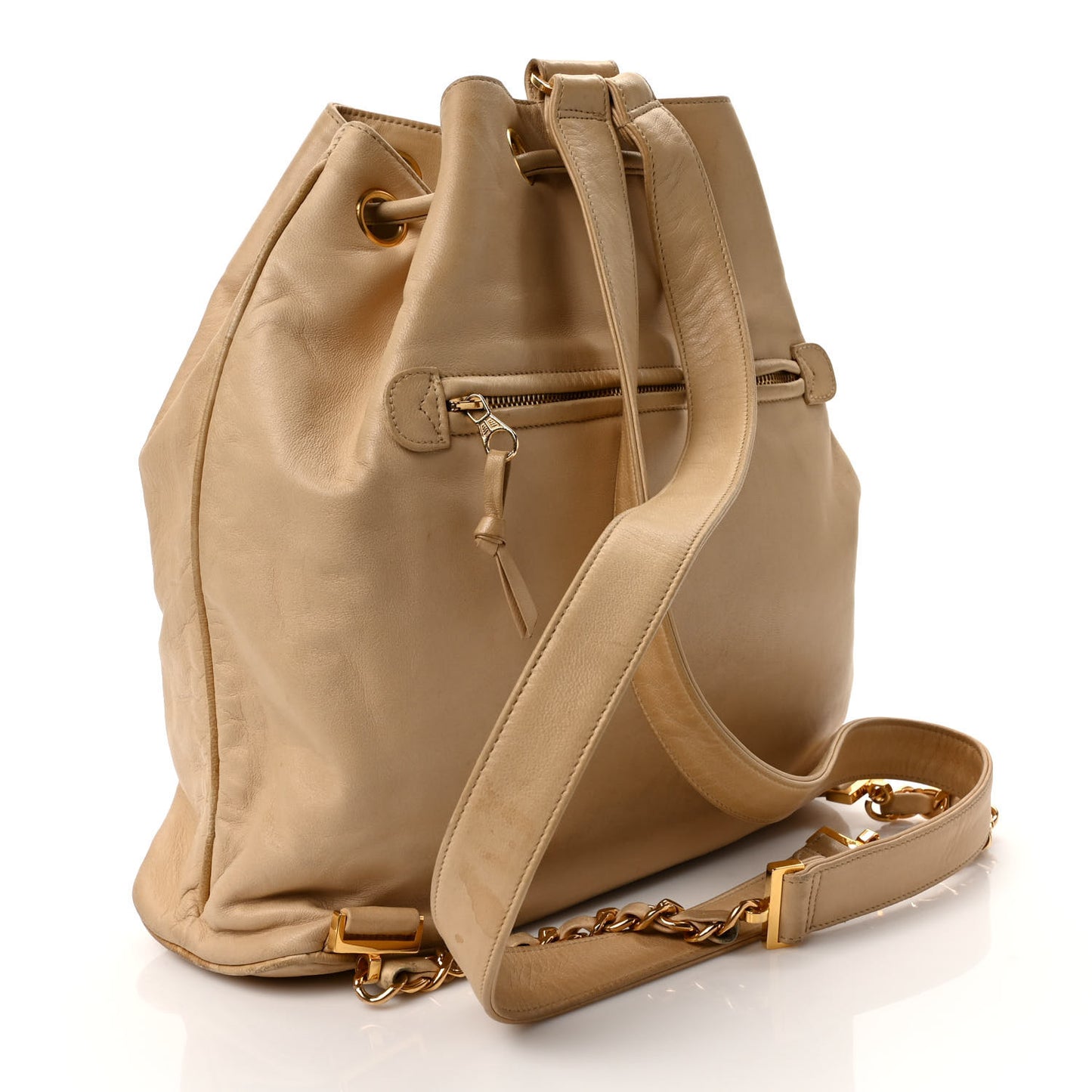Lambskin Timeless CC Drawstring Backpack Beige