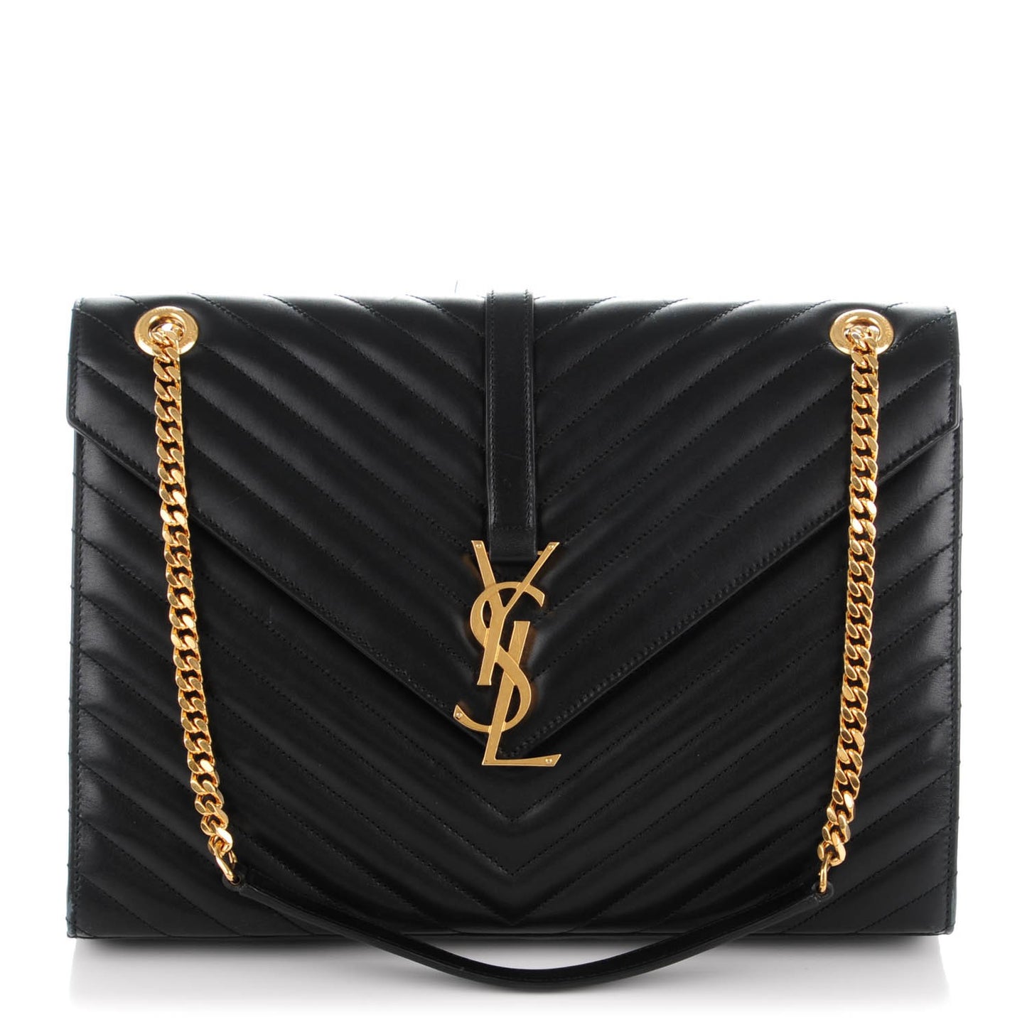 Smooth Calfskin Matelasse Chevron Large Monogram Satchel Black