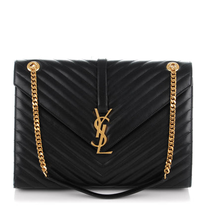 Saint Laurent Smooth Calfskin Matelasse Chevron Large Monogram Satchel Black 1 of 7