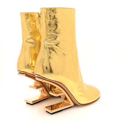 Fendi Laminated Craquele Nappa Fendi First 95mm Booties 38 Gold 4 of 7