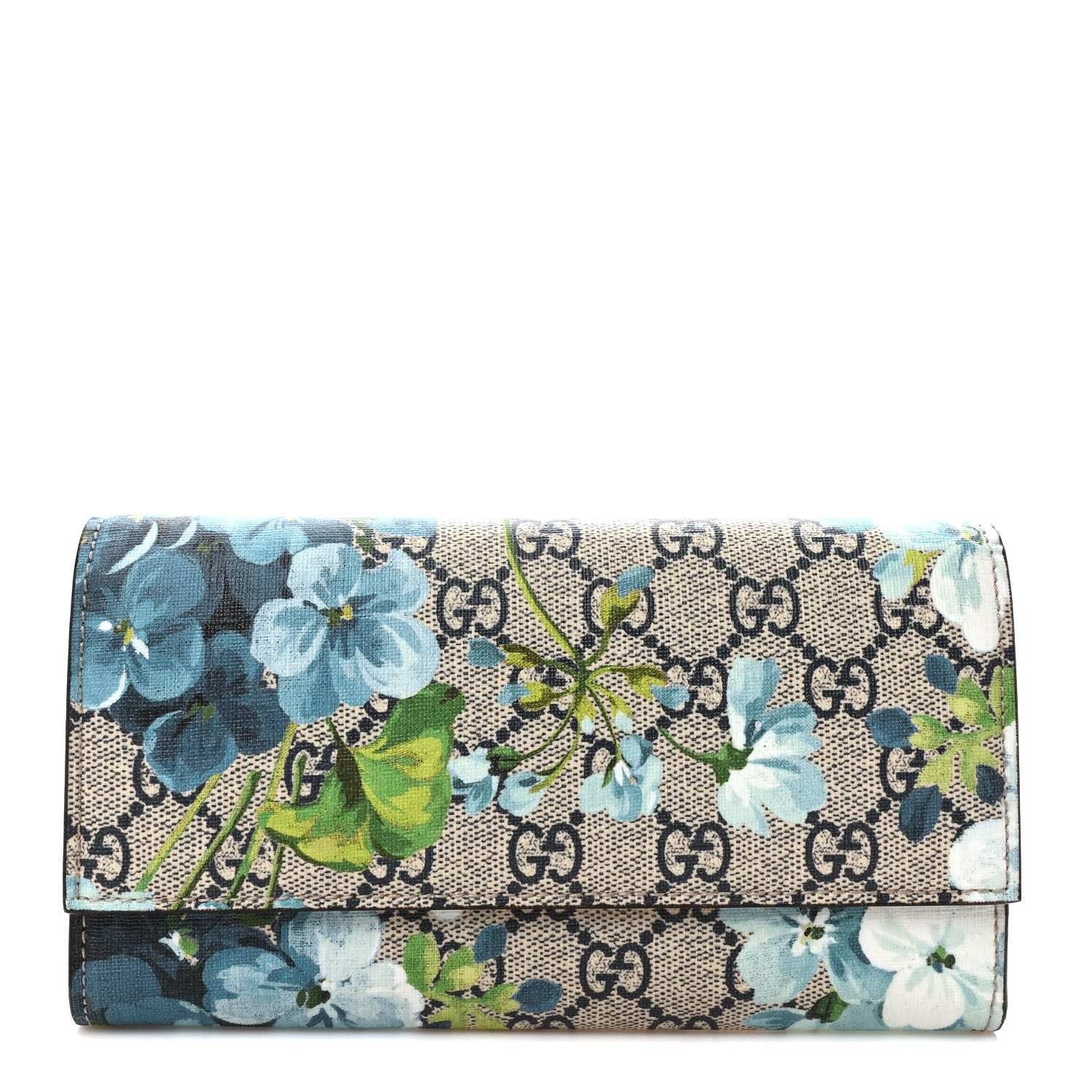 Gucci GG Supreme Monogram Blooms Continental Wallet Blue 1 of 7
