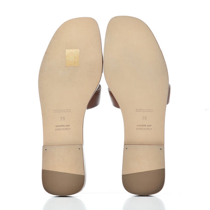 Hermes Box Calfskin Oran Sandals 39 Gold 5 of 12