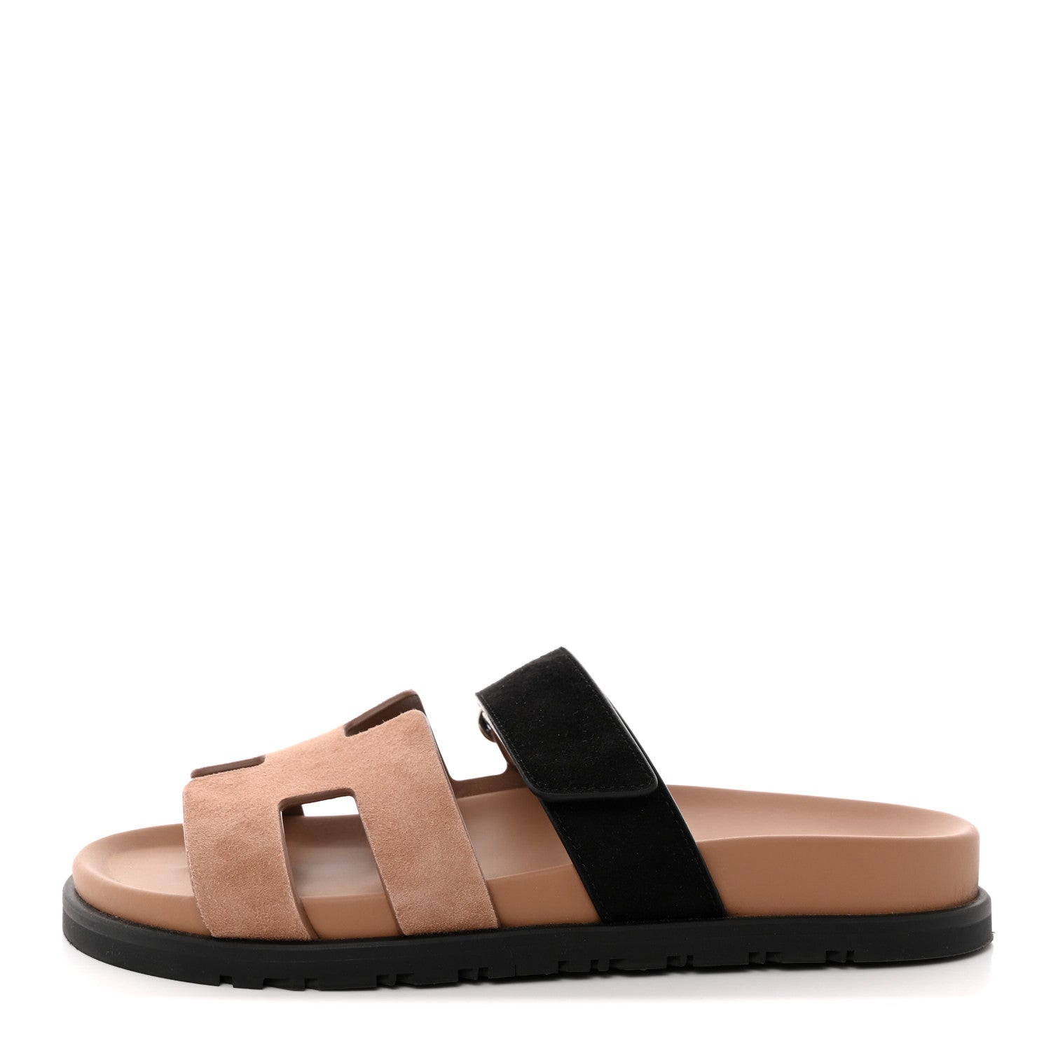 Hermes Suede Goatskin Womens Chypre Sandals 37.5 Rose Perle Black 1 of 11