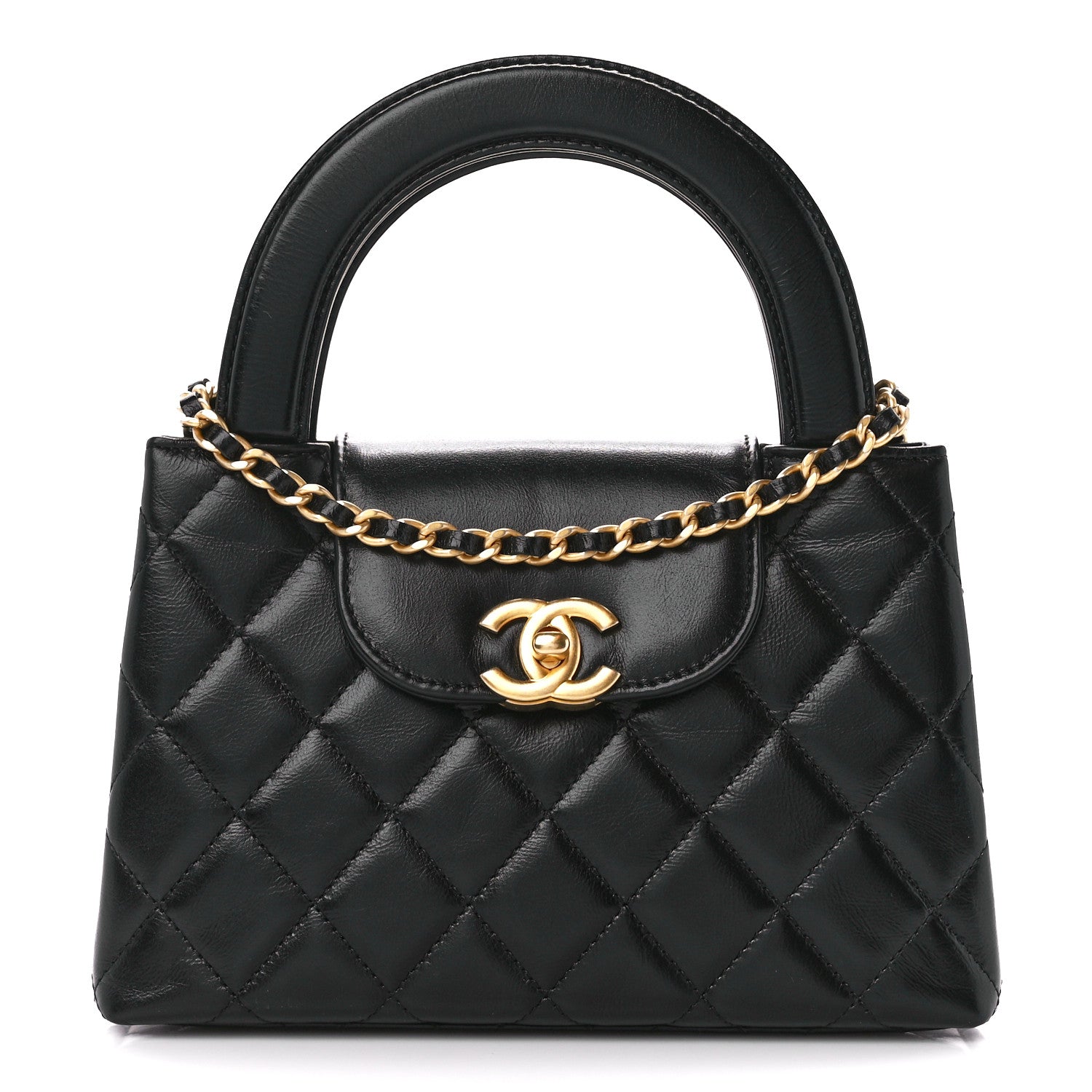 Chanel Shiny Aged Calfskin Quilted Nano Kelly Shopper Black 1 of 11