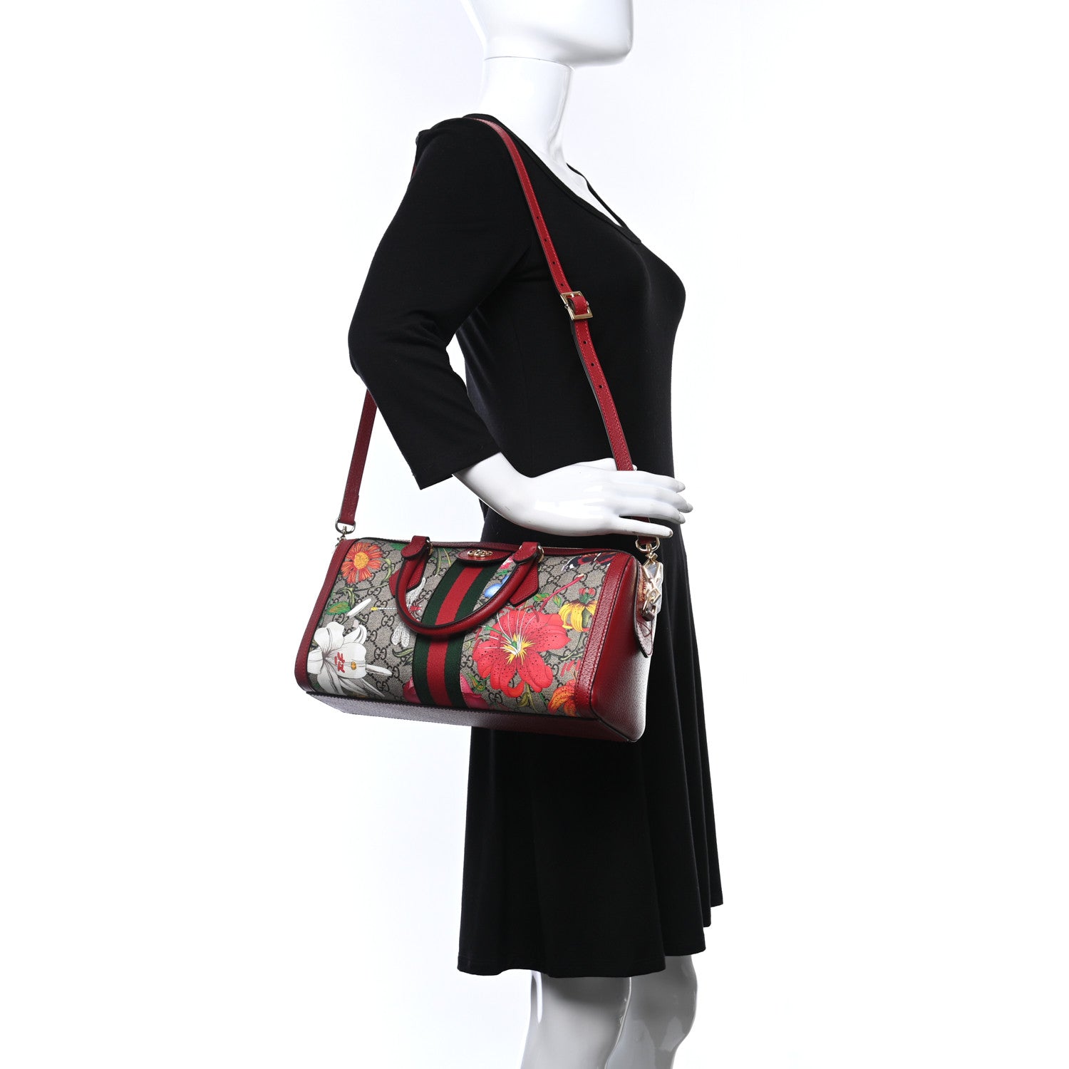Gucci GG Supreme Monogram Flora Web Medium Ophidia Boston Red 2 of 9