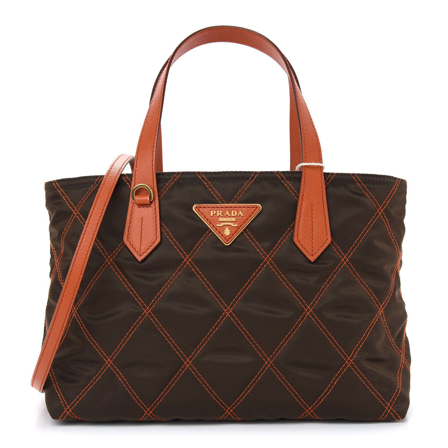 Nylon Tessuto Impuntu Quilted Shopper Tote Brown Orange