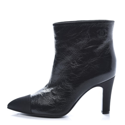 Chanel Crumpled Calfskin Satin Cap Toe Short Ankle Boots 37 Black 1 of 9