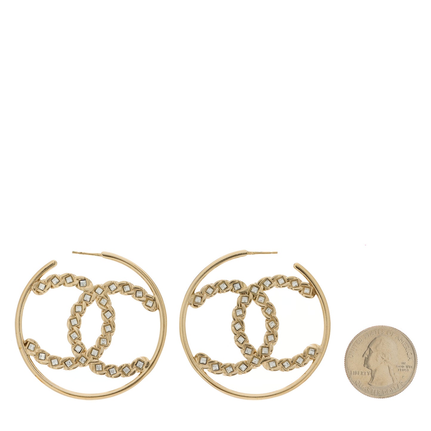 Crystal High Society CC Hoop Earrings Gold