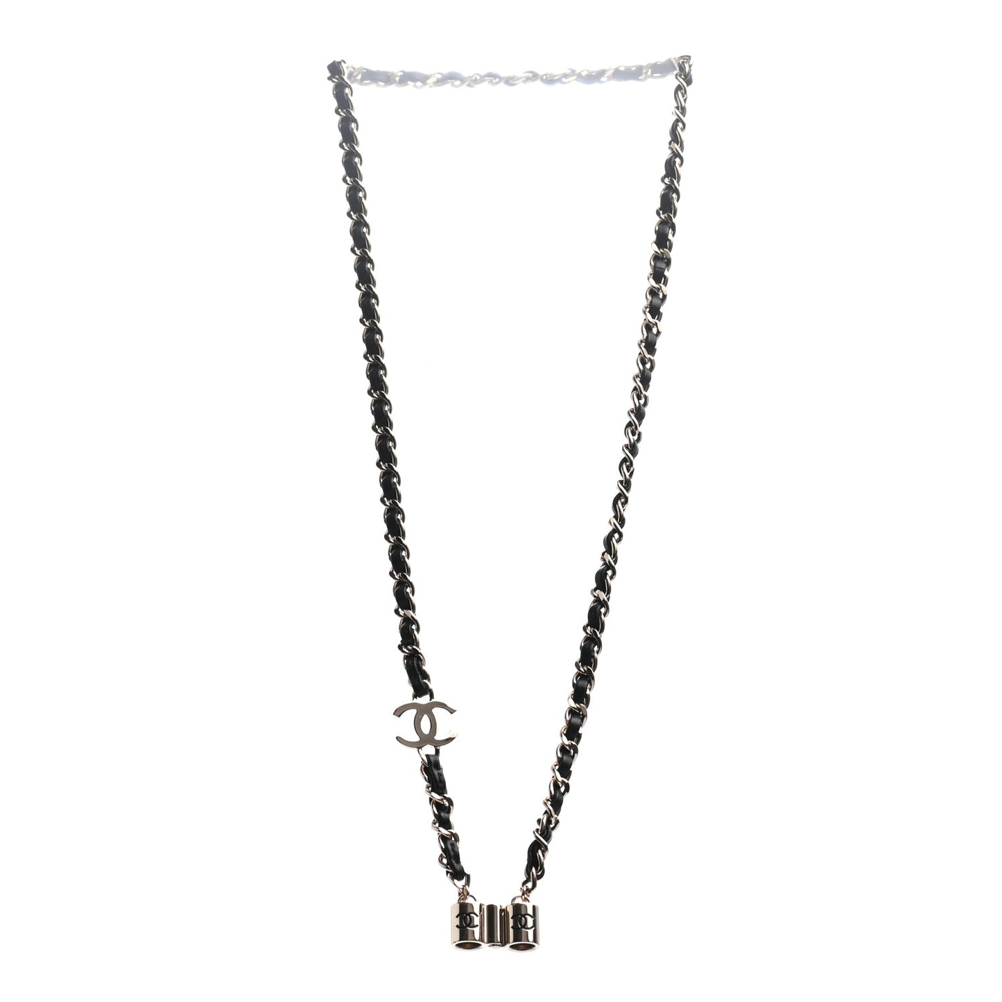 Metal Lambskin CC AirPods Necklace Gold Black