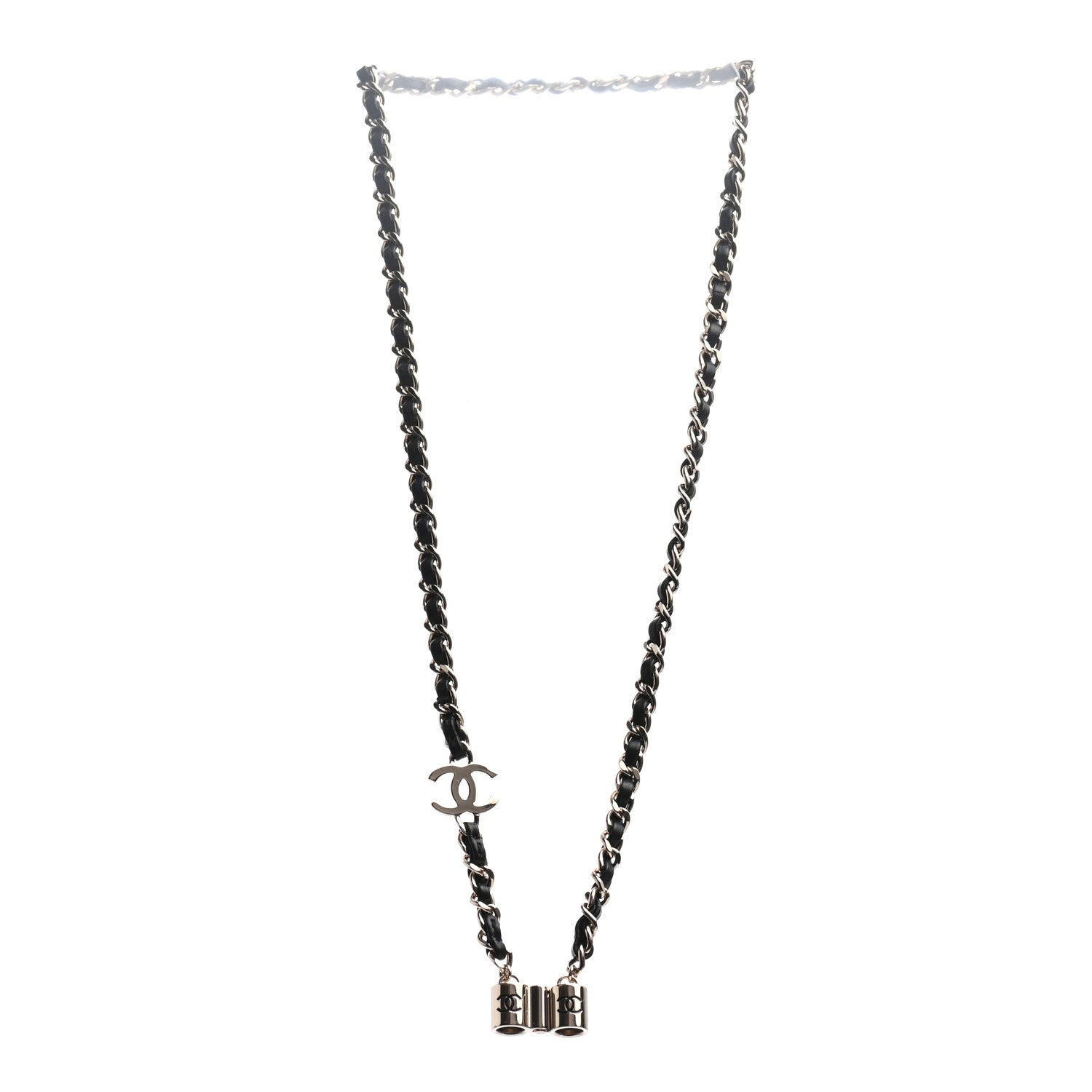 Chanel Metal Lambskin CC AirPods Necklace Gold Black 3 of 7