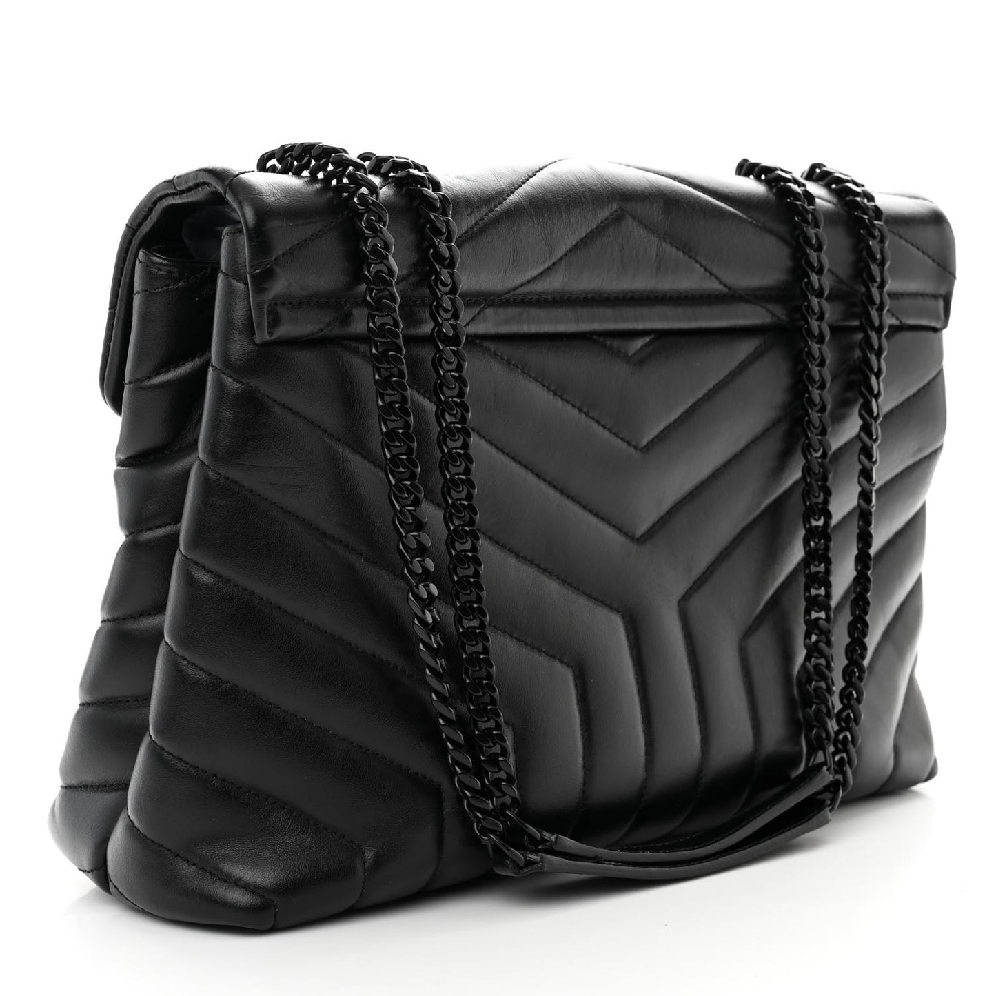 Calfskin Y Quilted Monogram Monochrome Medium Loulou Chain Satchel Black