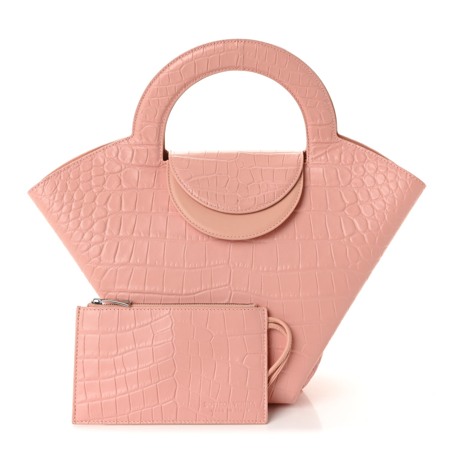 Bottega Veneta Calfskin Crocodile Embossed Doll Top Handle Bag Peachy 3 of 10