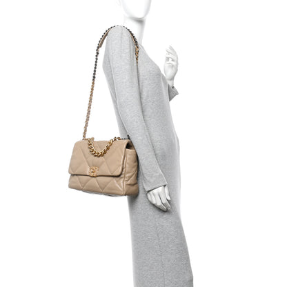 Chanel Lambskin Quilted Large Chanel 19 Flap Beige 2 of 10