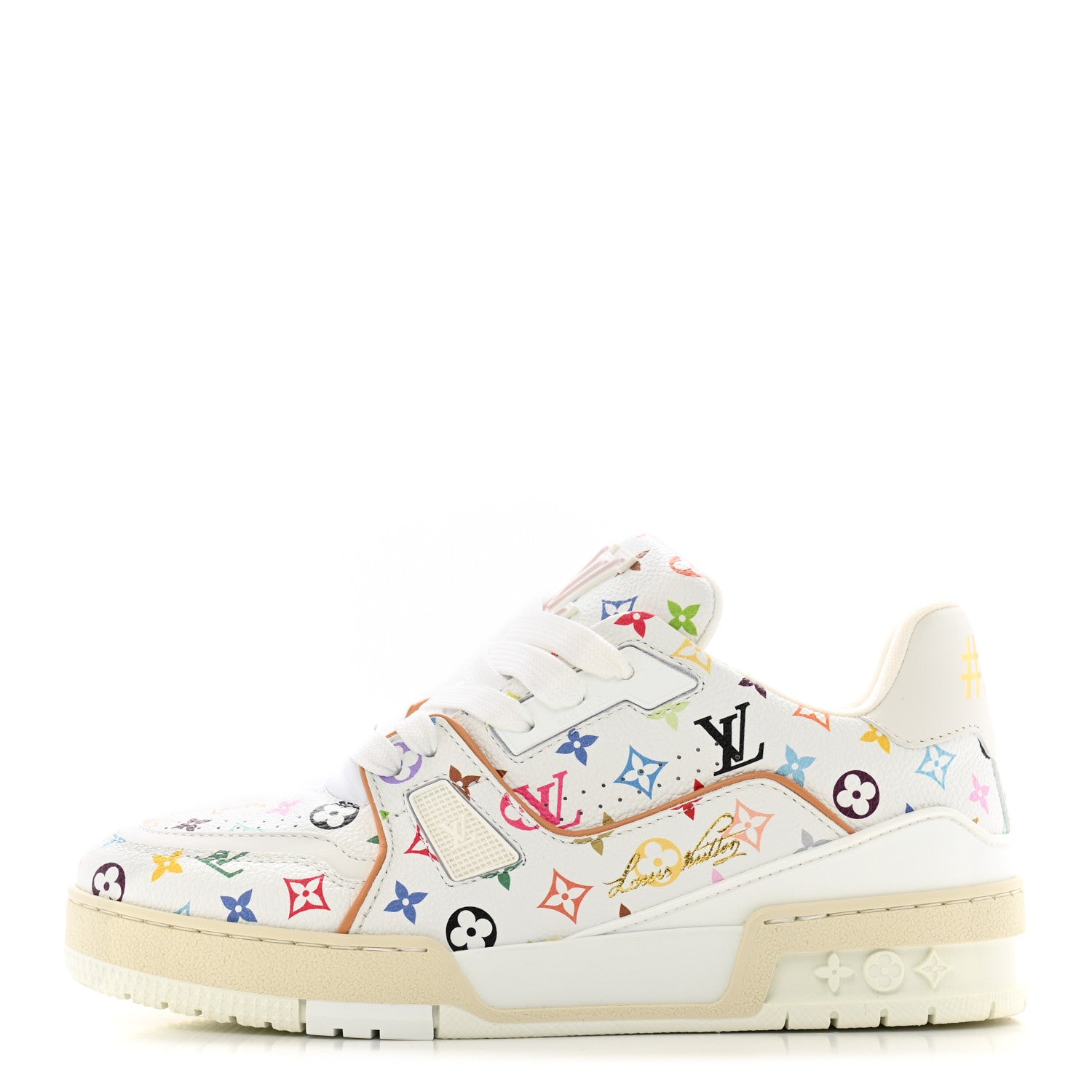 Louis Vuitton LV X TM Calfskin Monogram Multicolor Womens LV Trainer Sneakers 37.5 White 1 of 10