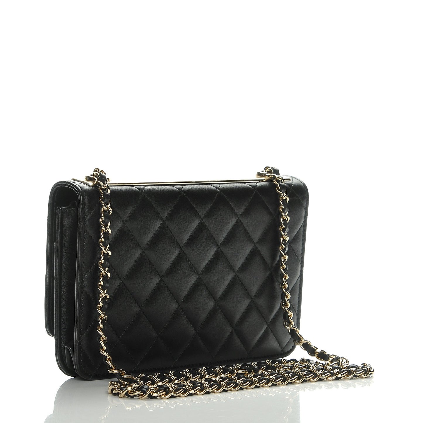Lambskin Quilted Trendy CC Wallet On Chain WOC Black