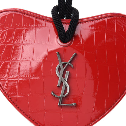 Saint Laurent Patent Crocodile Embossed Sac Coeur Heart Shaped Clutch Red 8 of 8