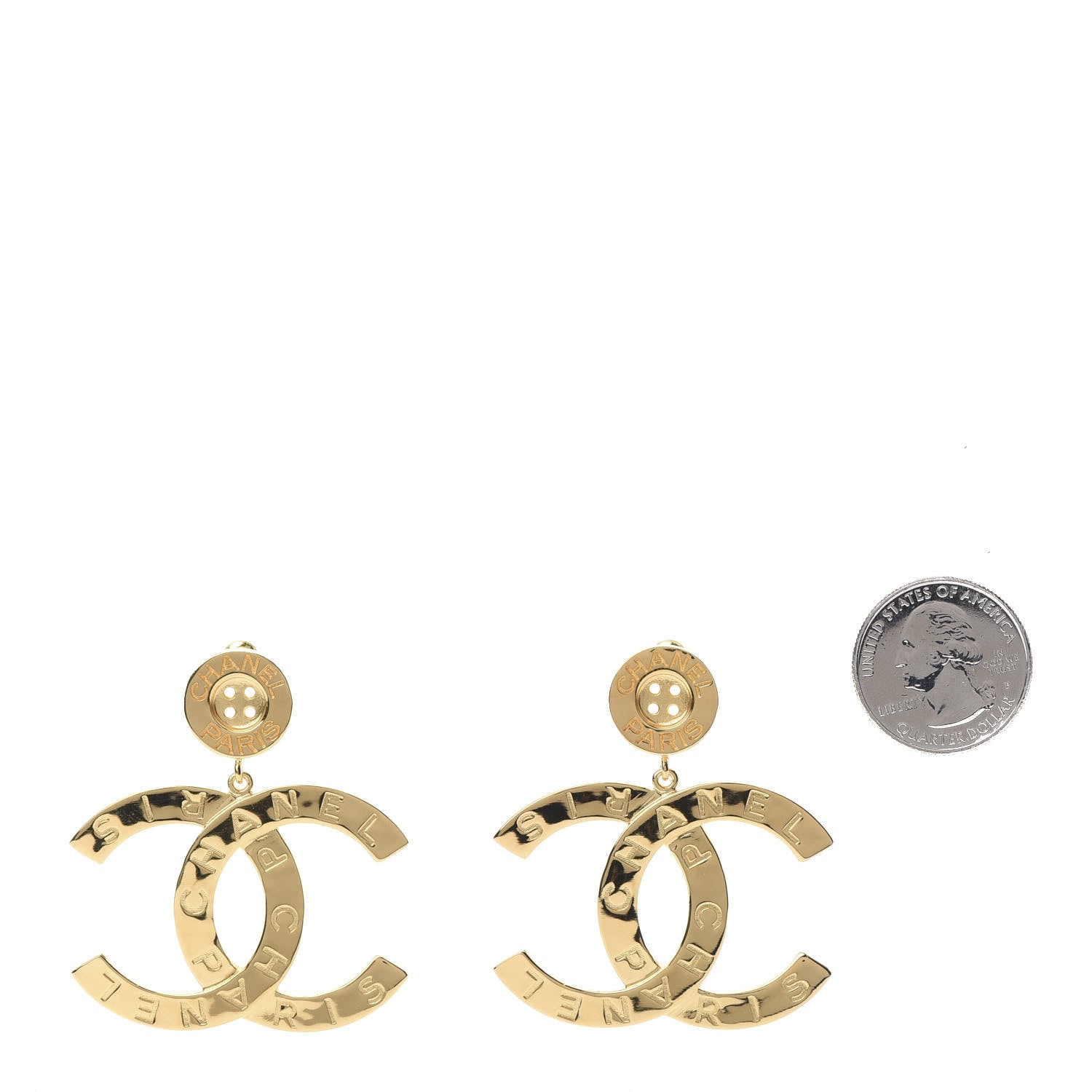 Chanel Metal Large Paris Button Earrings Gold 2 of 5