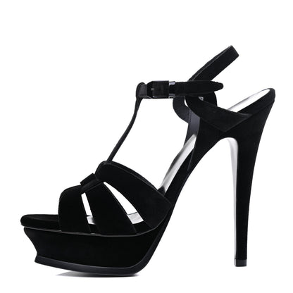 Saint Laurent Velvet Tribute 105 Platform Sandals 40 Black 1 of 10