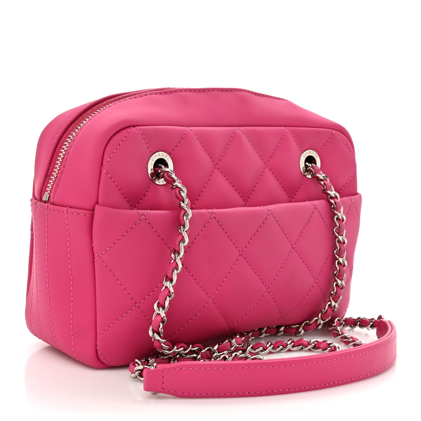 Rubber Quilted Lambskin Coco Rain Camera Bag Pink