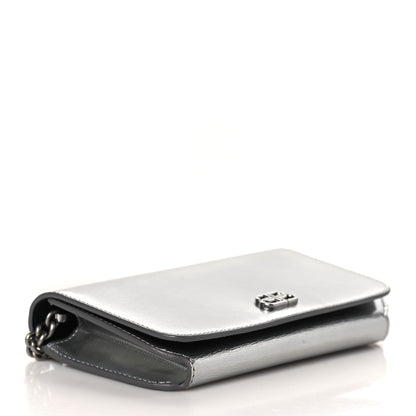 Balenciaga Metallic Grained Calfskin BB Phone Holder Wallet On Chain Silver 3 of 7