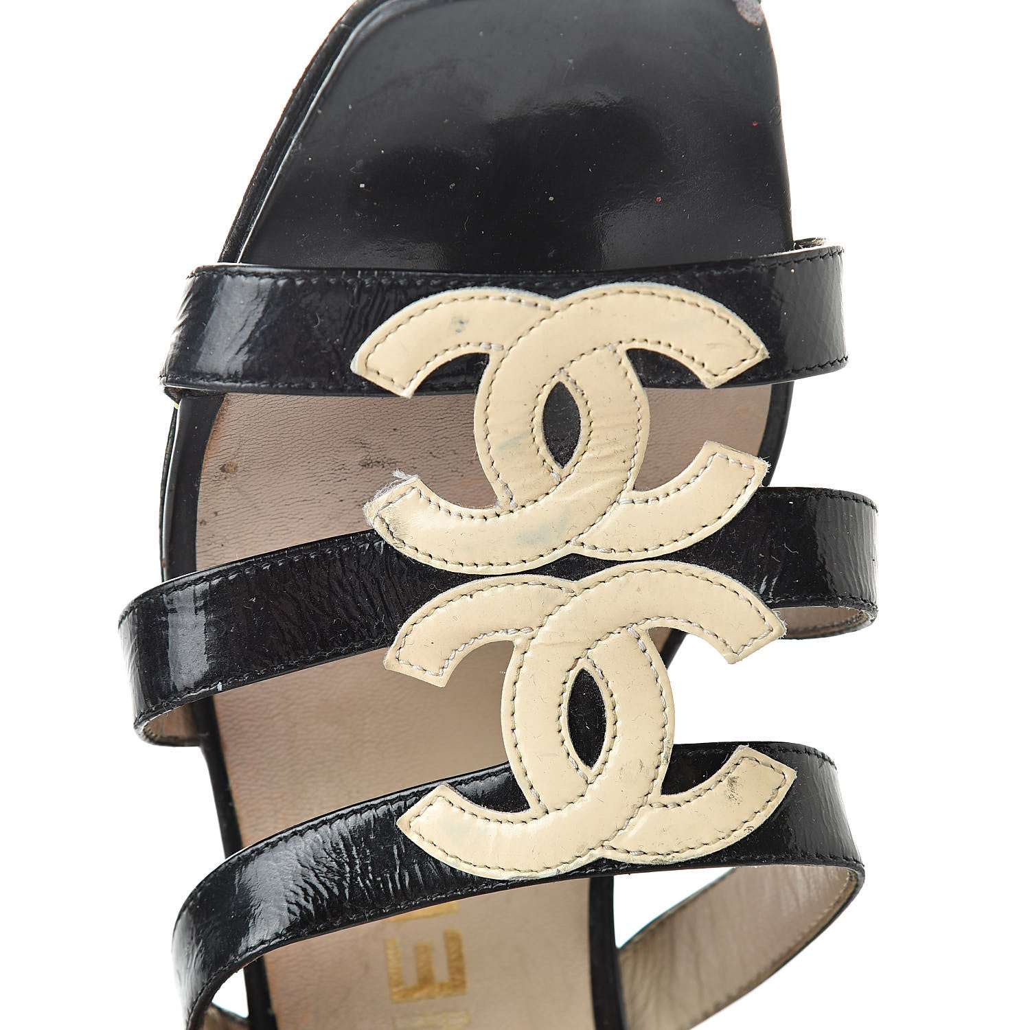Chanel Patent CC Strappy Sandals 35 Black Beige 15 of 20