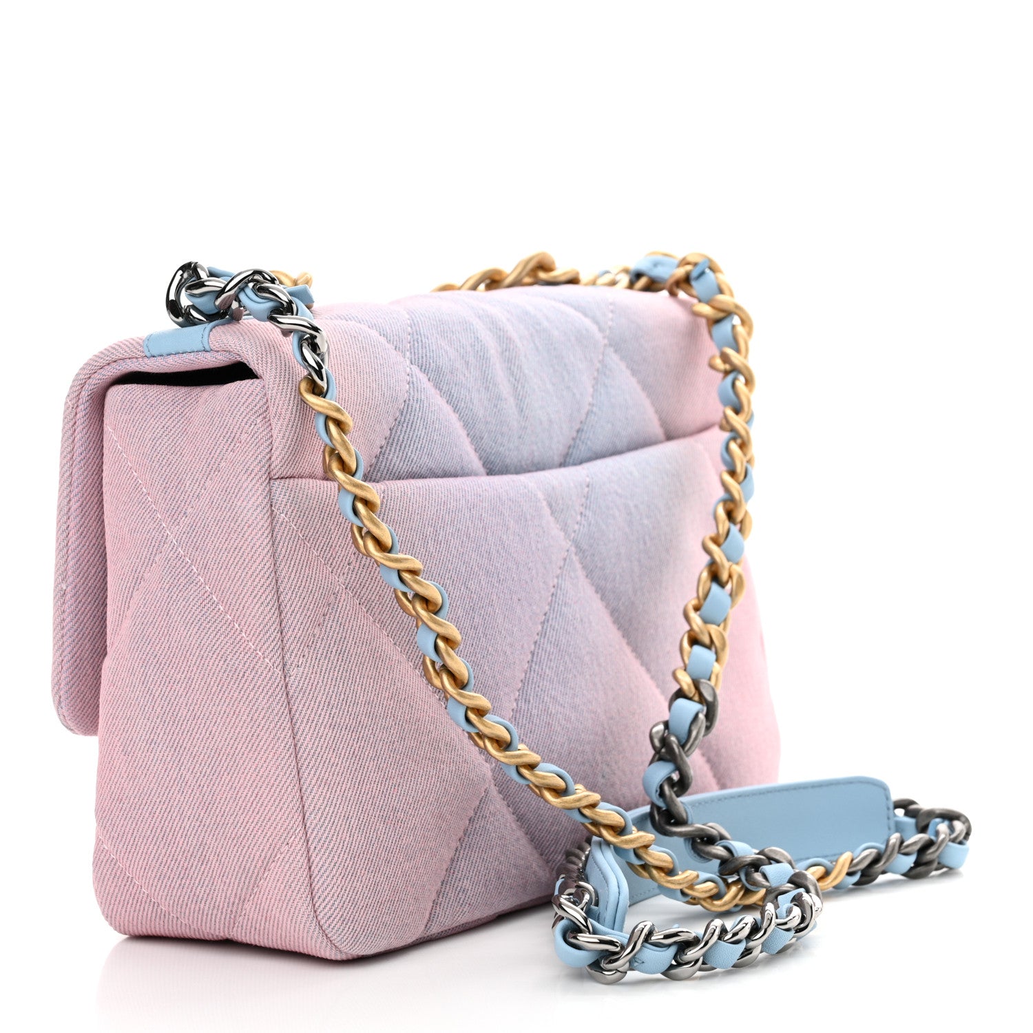 Chanel Denim Quilted Medium Chanel 19 Flap Blue Pink 3 of 11