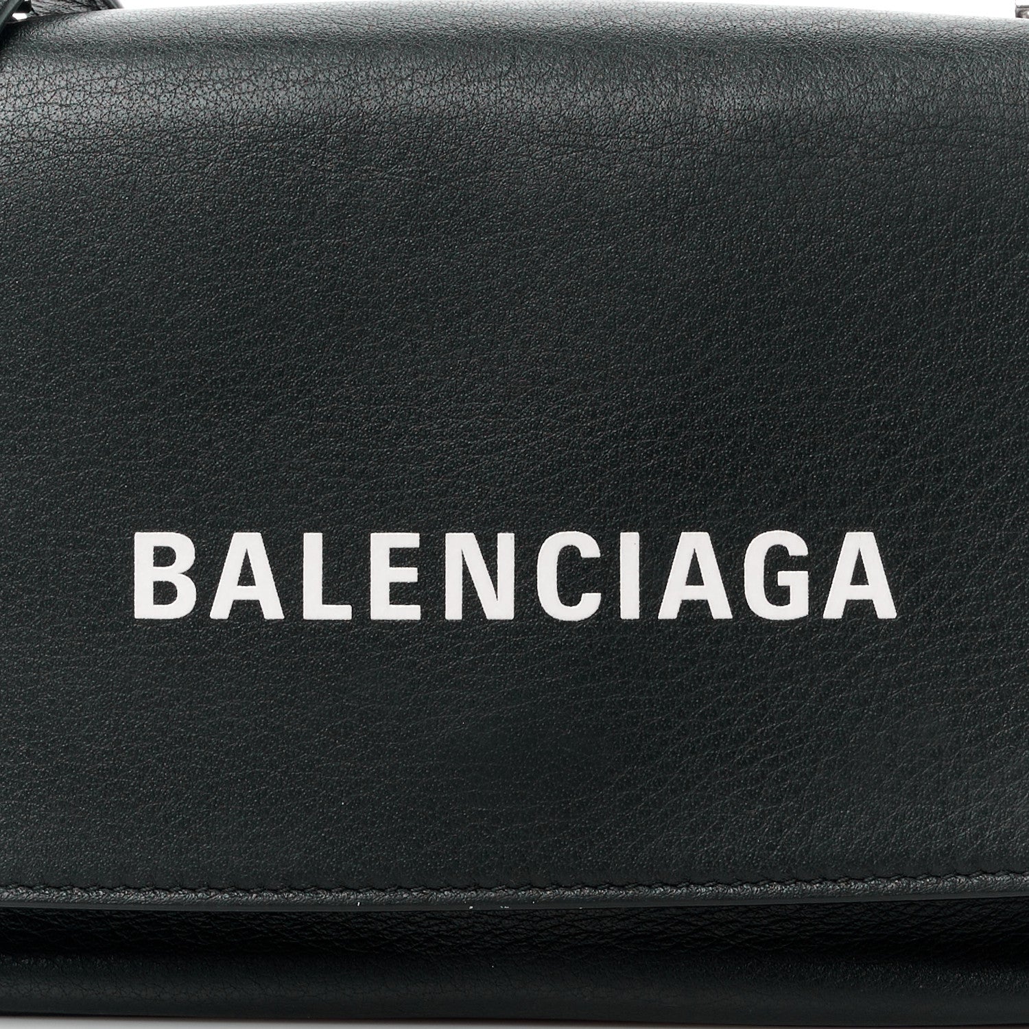 Balenciaga Pebbled Calfskin Logo Everyday Flap Chain Wallet Black 11 of 14