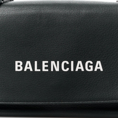Balenciaga Pebbled Calfskin Logo Everyday Flap Chain Wallet Black 11 of 14
