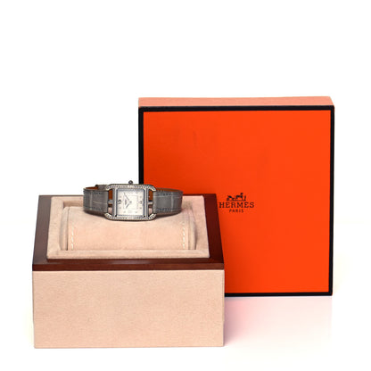 Hermes Stainless Steel Alligator Diamond Bezel Grey Sapphire Mother of Pearl 23mm Cape Cod Quartz Watch Gris Perle 5 of 5