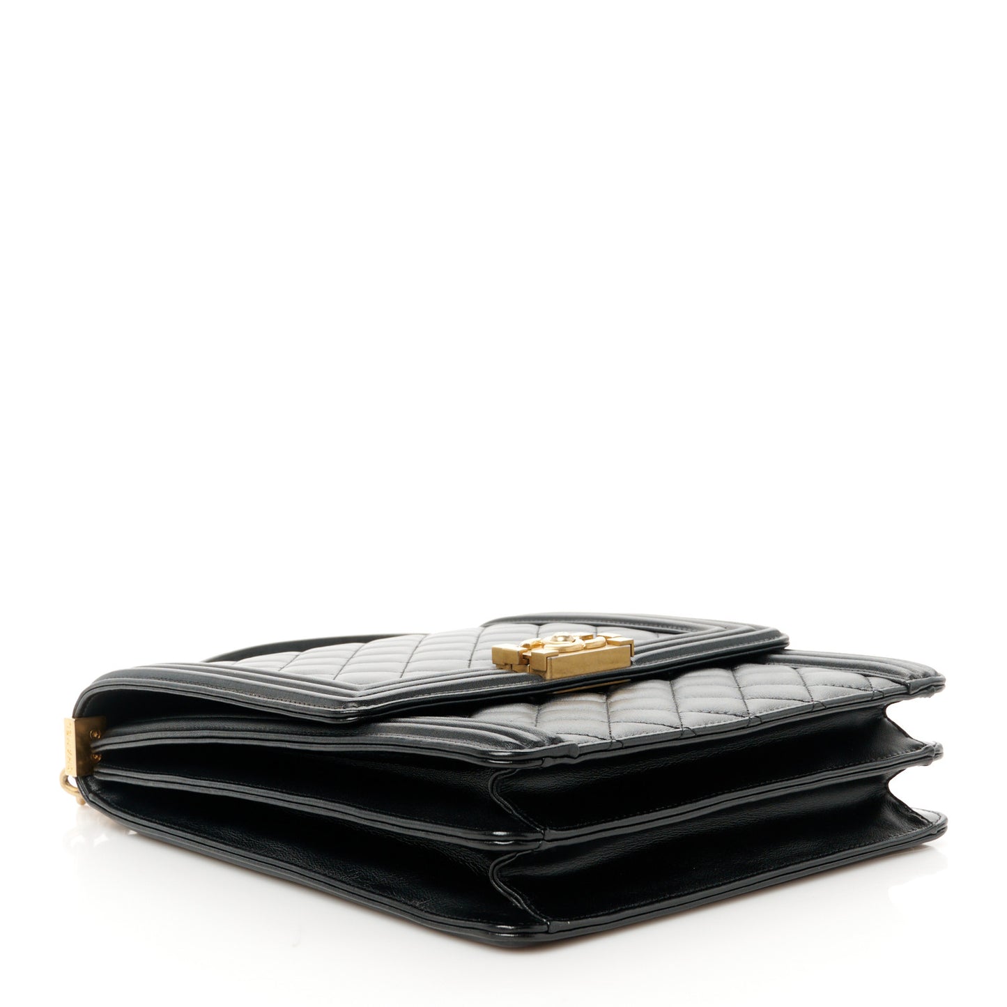 Calfskin Quilted North South Boy Flap Black