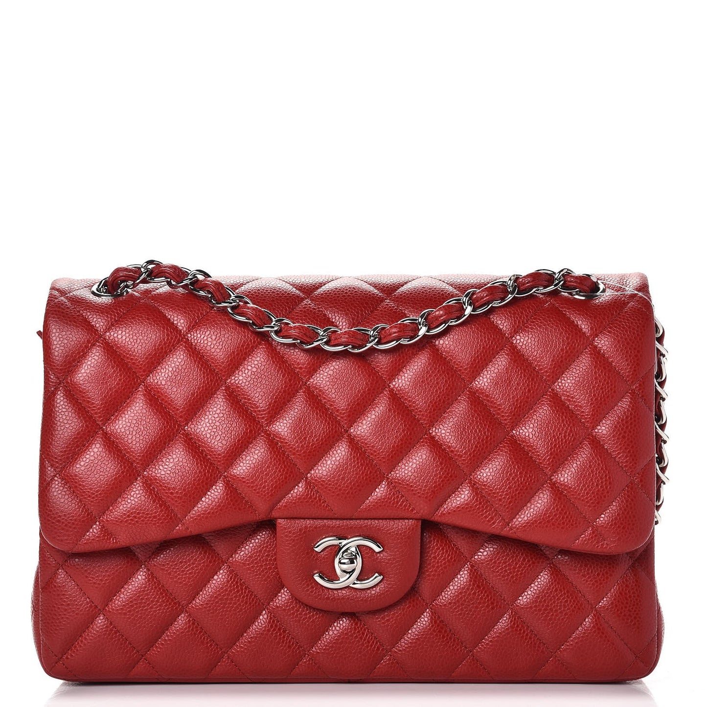 Caviar Quilted Jumbo Double Flap Dark Red